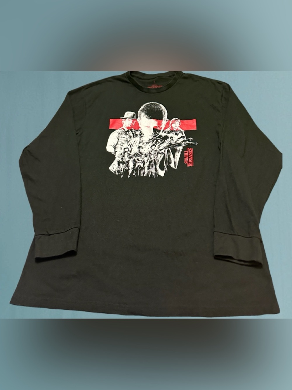 Stranger Things Black Long-Sleeve Graphic Tee with Red Accent XL